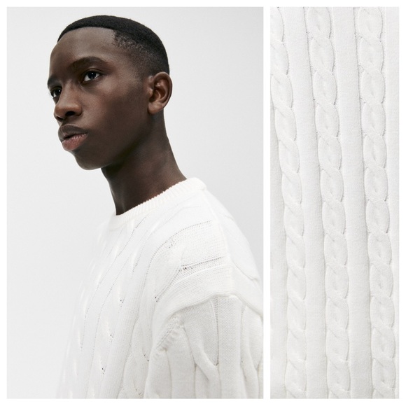 NWT. Zara White Structured Cable Knit Sweater. Size M. - Picture 5 of 11